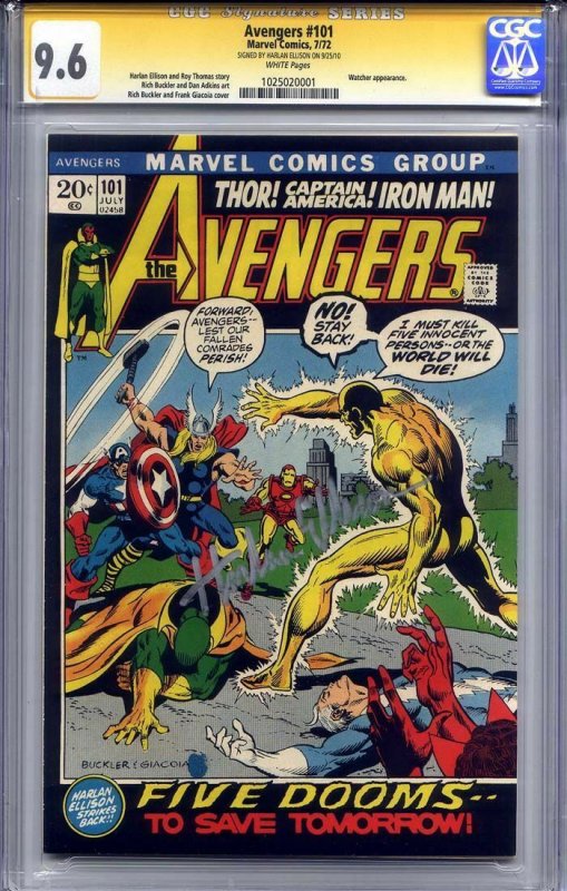 AVENGERS #101 CGC 9.6 SS HARLAN ELLISON (lone top census signature series)