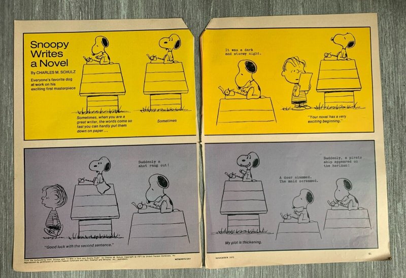 1971 WOMAN'S DAY Magazine 2pg Story VG/FN 5.0 Peanuts / Snoopy Writes a Novel