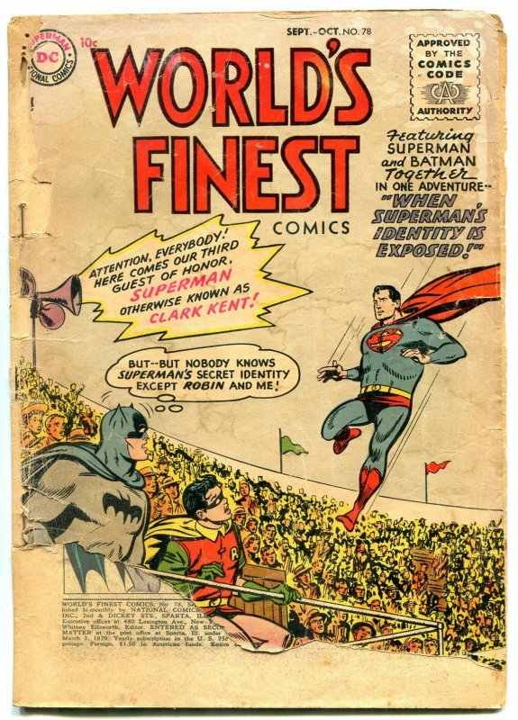 WORLDS FINEST #78 1955- Batman- Superman- Green Arrow POOR