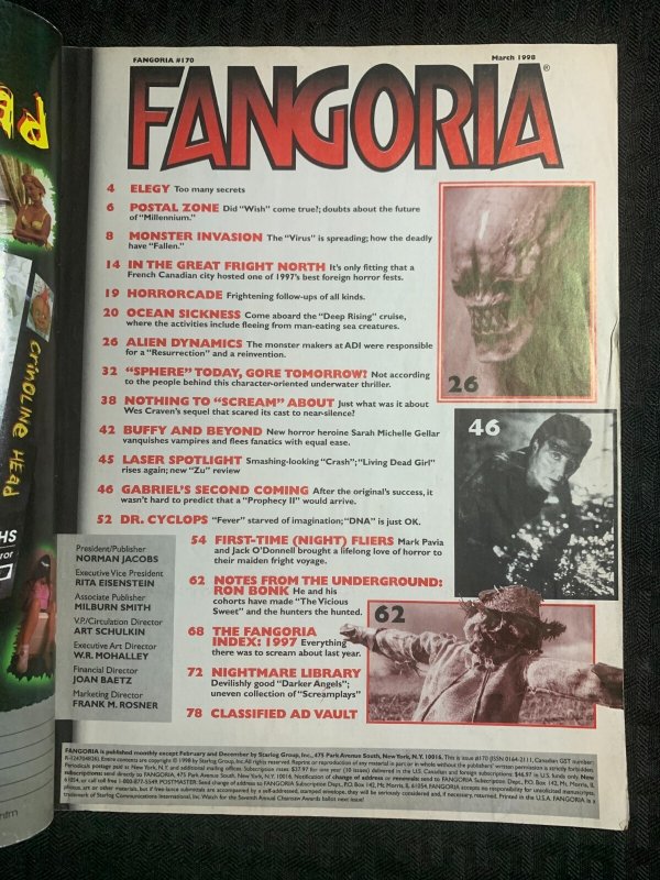 1998 FANGORIA Magazine #170 GD+ 2.5 Alien Resurrection / Deep Rising
