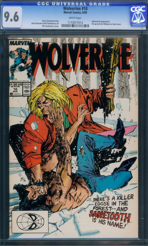 WOLVERINE #10 1989-CGC GRADED 9.6-WHITE PAGES-SABERTOOTH-  1173077014