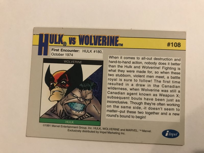 HULK VS. WOLVERINE #108 :  Marvel Universe 1991 Series 2 card; Impel, NM/M