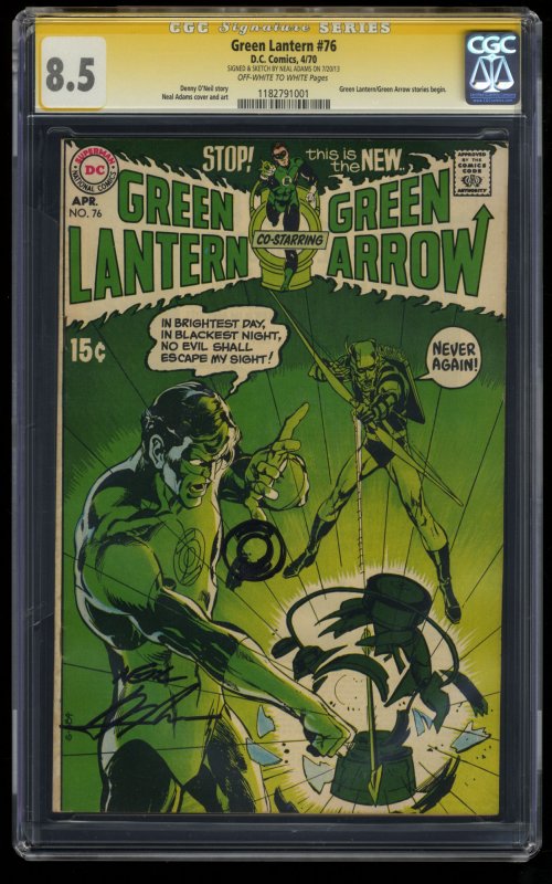 Green Lantern #76 CGC VF+ 8.5 SS Signed and Sketched by Neal Adams!