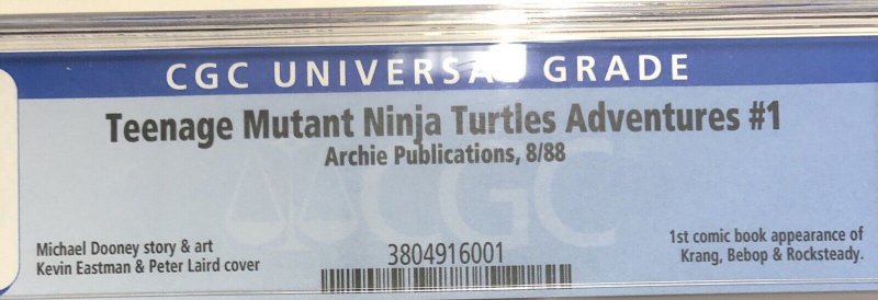 Teenage Mutant Ninja Turtles Adventure # 1 (CGC 9.6) Canadian Price Variant