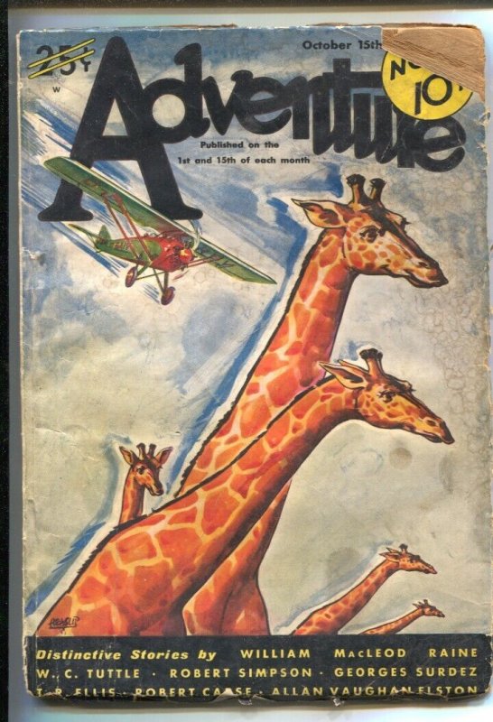Adventure 10/15/1932-Butterick-Giraffe-airplane jungle-William Heaslip-W.C. T...