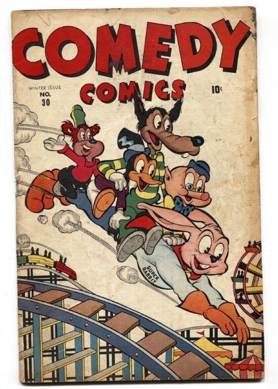 Comedy #30 1945- Timely Funny Animals- Super Rabbit Roller Coaster cvr