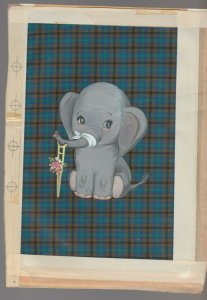 GET WELL SOON Cute Painted Elephant w/ Crutch 7x9.5 Greeting Card Art #C9602