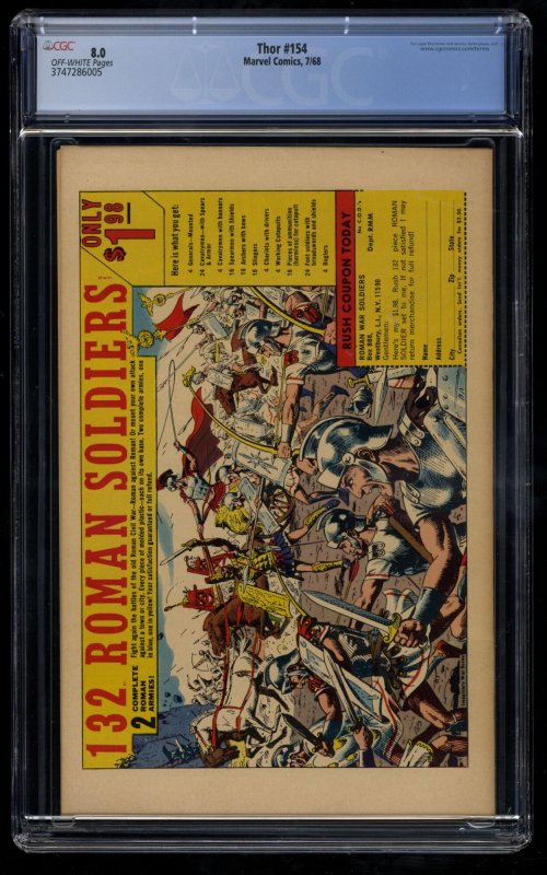 Thor #154 CGC VF 8.0 Off White 1st Mangog! Marvel Comics