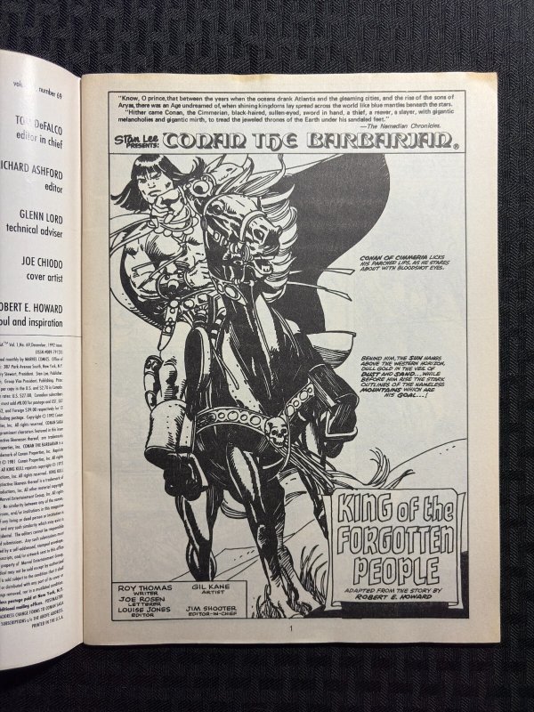 1992 CONAN SAGA Magazine #69 FVF 7.0 Gil Kane / King Kull