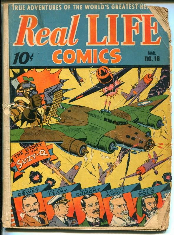 Real Life #16 1944-Nedor-WWII-Alex Schomburg-air war-North Pole-Perry-Dewey-FR 