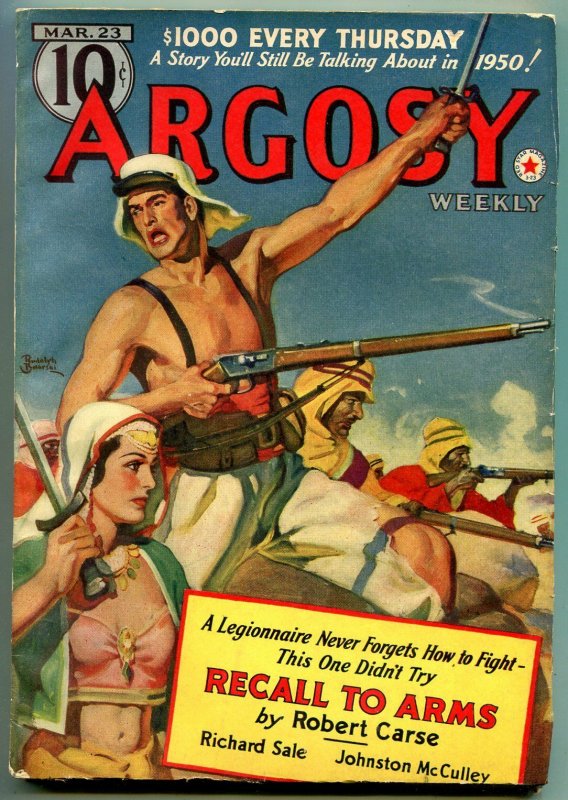 Argosy Pulp March 23 1940- Belarski cover-Recall to Arms- Johnston McCulley