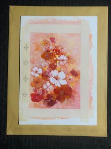 HAPPY BIRTHDAY Red Orange & White Flowers 7x9.5 Greeting Card Art #B1136