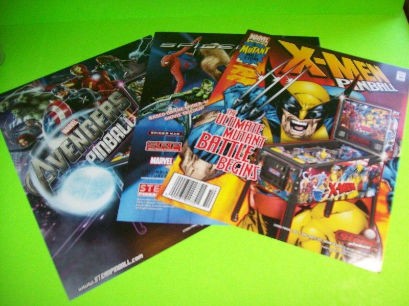 Marvel Comics Pinball FLYERS Avengers X-Men Spiderman Hulk Venom Thor Lot of 3