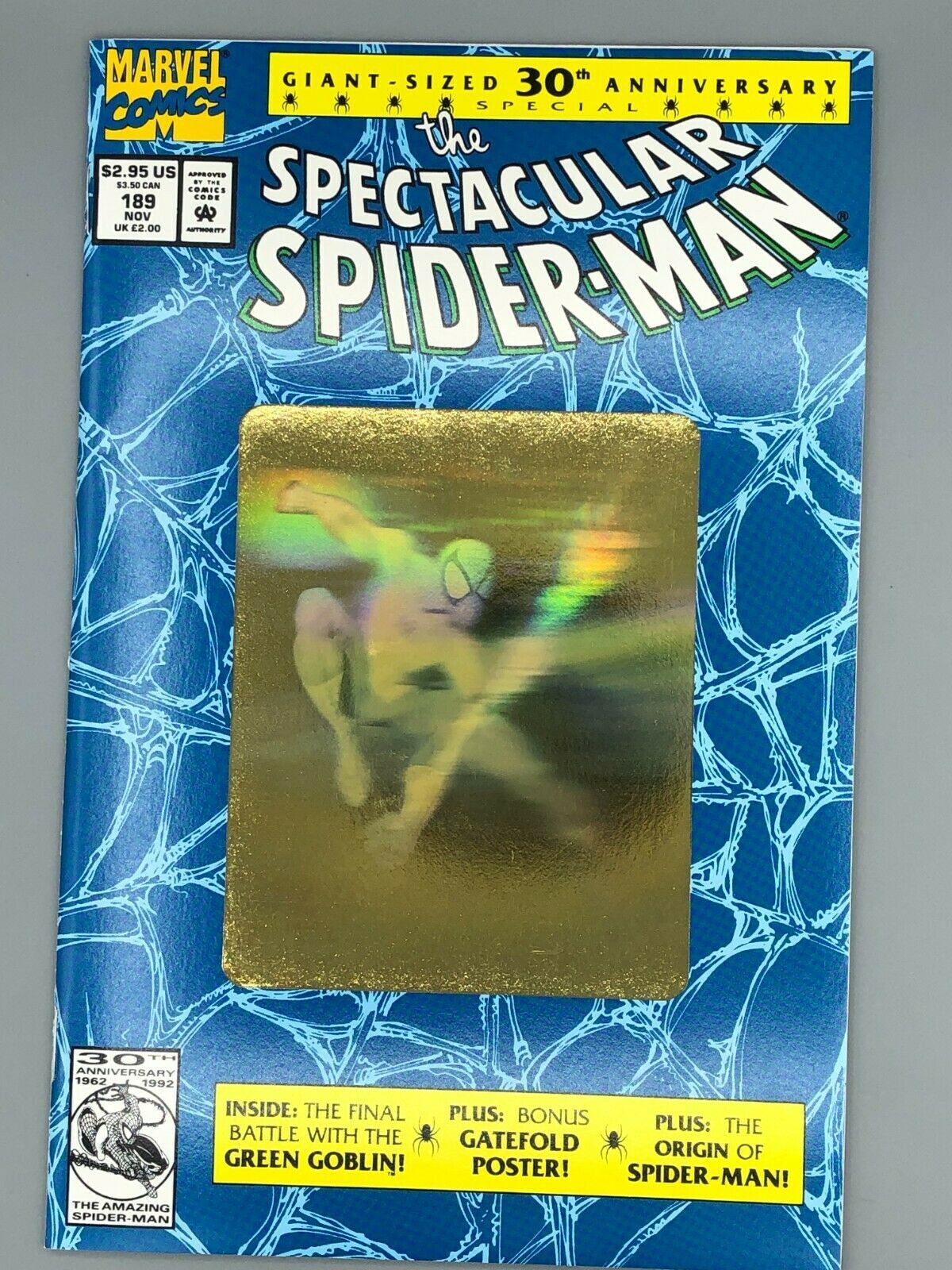 Spectacular SpiderMan 189 (1992) NM+ Blue Hologram Cover NEVER READ