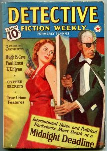 Detective Fiction Weekly Pulp Jan 14 1939- Hugh Cave- Eyepatch menace GGA cover 