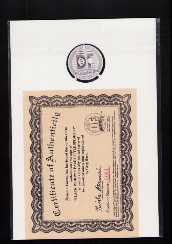 Black Widow: Pale Little Spider #1 - SIGNED BY GREG HORN SEAL W/COA! (8.0) 2002