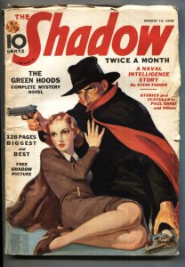 SHADOW 1938 AUG 15-PULP-WALTER GIBSON magazine-Rare-G/VG