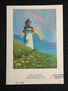 FATHERS DAY Painted Lighthouse Seagulls & Flowers 7x9.5 Greeting Card Art #0166