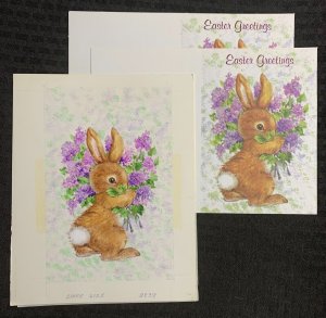 EASTER GREETINGS Bunny w/ Flowers 7.5x9.5 Greeting Card Art #2838 w/ 2 Cards