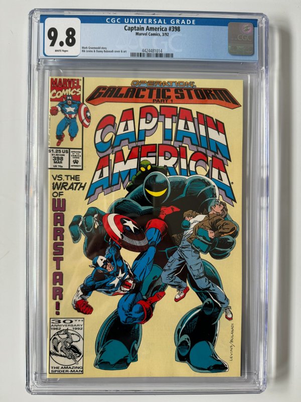 Captain America 398 cgc 9.8 Marvel Warstar cover 1st print Galactic Storm (1992)