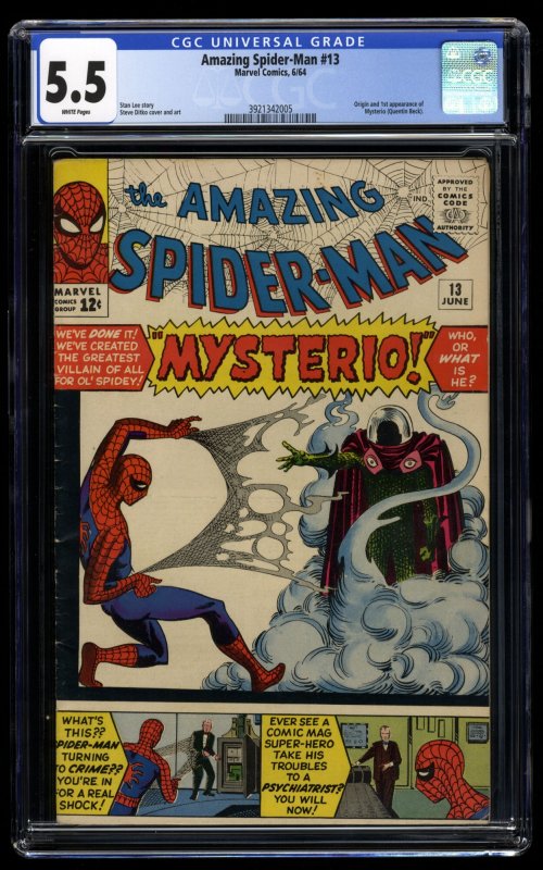 Amazing Spider-Man #13 CGC FN- 5.5 White Pages 1st Mysterio!