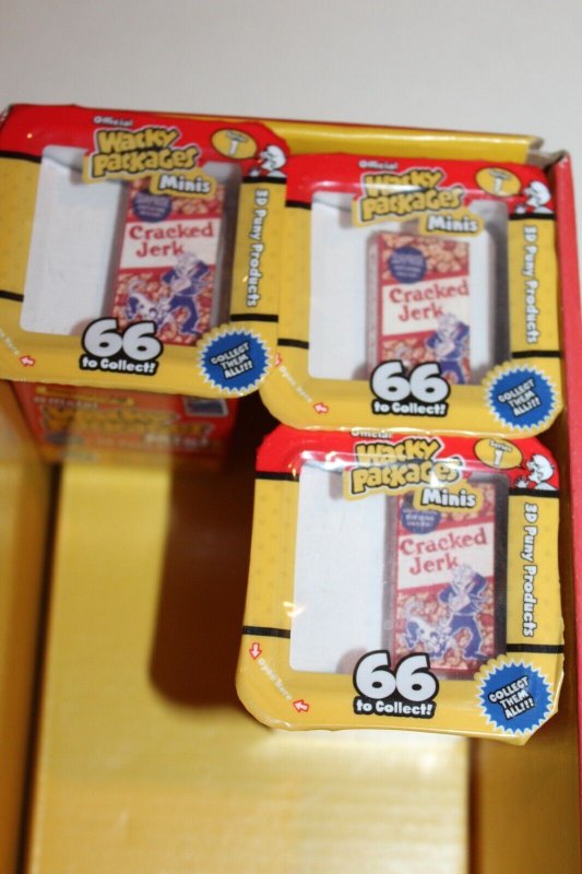 3 sealed Wacky Packages minis 3D Series 1 stickers & advertising display box HTF