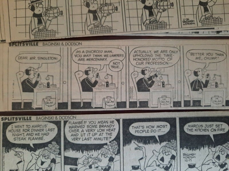 60X Splitsville Baginski & Dodson News Paper Comic Strip 1980 lot 7 x 2.5  