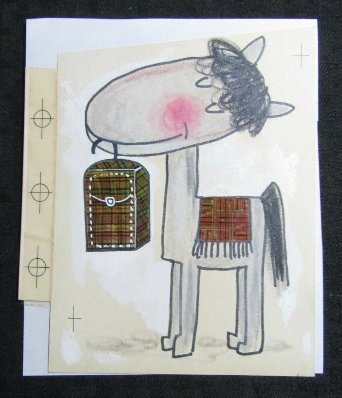 BON VOYAGE Cartoon Horse with Travel Trunk 5x6.5 Greeting Card Art #BV4288