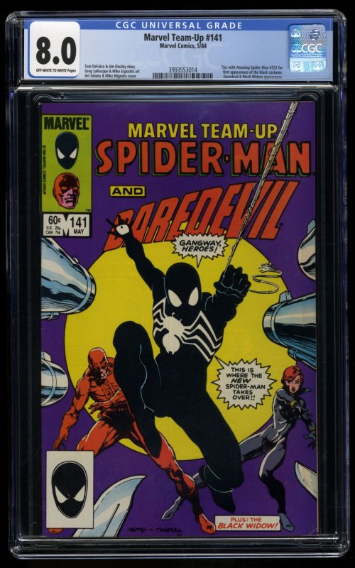 Marvel Team-up #141 CGC VF 8.0 Off White to White 1st Black Costume! Daredevil!