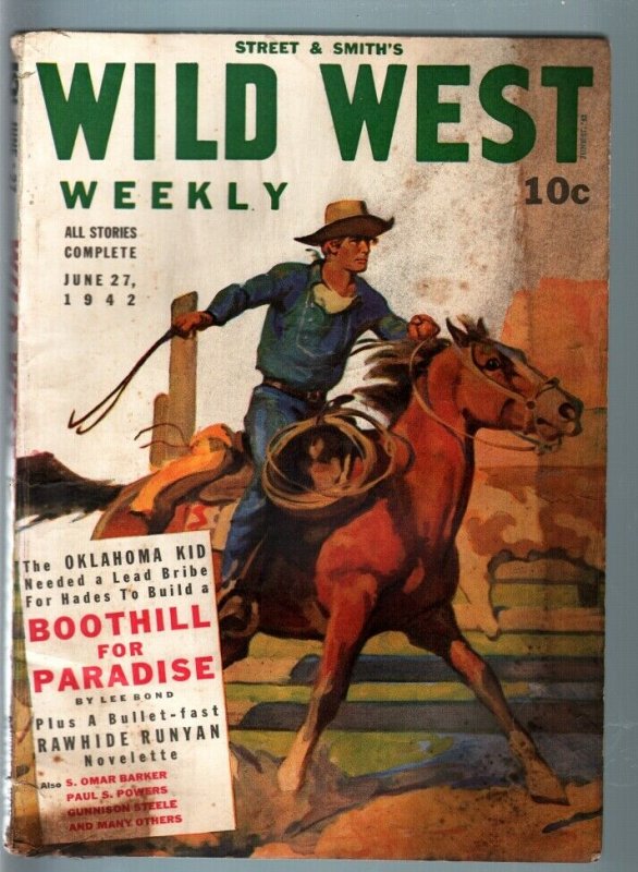 WILD WEST WEEKLY 6/27/1942-WESTERN PULP-RAWHIDE RUNYUN VG/FN