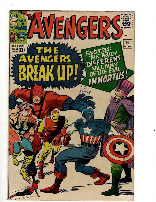 Avengers # 10 VF Marvel Comic Book Hulk Thor Captain America Iron Man OF2