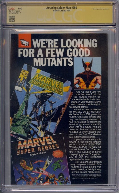 AMAZING SPIDER-MAN #298 CGC 9.4 SS SIGNED MCFARLANE 1ST EDDIE BROCK WHITE PAGES