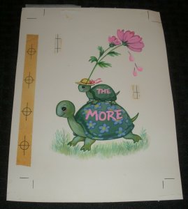 VALENTINES DAY Cute Painted Turtles w/ Flower 6.25x8.5 Greeting Card Art #8875