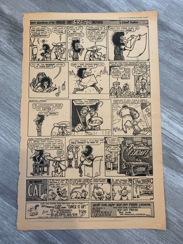 11/9/73 FREAK BROTHERS 11.5x17 Berkley Barb Underground Newspaper FULL PAGE