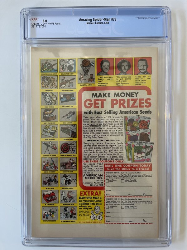 Amazing Spider-Man #73 CGC 8.0 White Pages! 1969 1st App SIlvermane