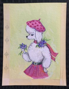 VALENTINES DAY White Poodle w/ Pink Hat & Skirt 6.5x8 Greeting Card Art #8123