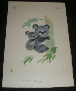 HAPPY BIRTHDAY Cute Koala Bear & Cub on Tree 6.5x9.5 Greeting Card Art #7548