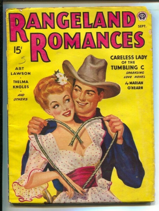 Rangeland Romances 9/1944-Popular-Classic GGA cover with heart shaped lariat-...