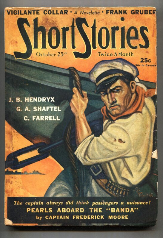 Short Stories--October 25 1940--Vigilante Collar--Rare Pulp Magazine