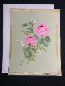 HAPPY ANNIVERSARY Pink Roses & Whiye Flowers 9x11.5 Greeting Card Art #7563