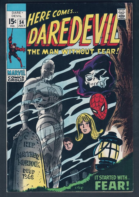 Daredevil #54 (1969). Spider-Man Appearance! VF/NM! Gorgeous. Black Cover!