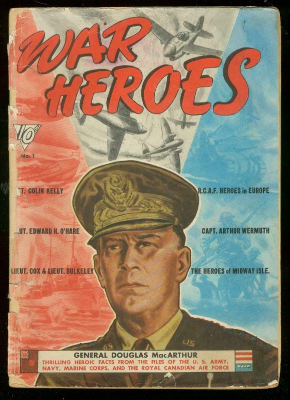 WAR HEROES #1 1942-DELL COMIC--GEN MACARTHUR COVER-WWII FR