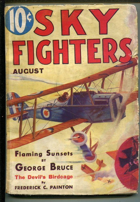 SKY FIGHTERS 08/1932-AIR WAR PULPS-WWI-2ND ISSUE-AIR WAR-RARE-vg minus