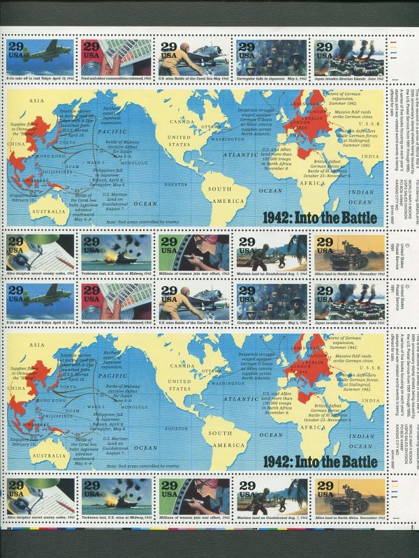 World War II US Postage Stamp Commemorative Sheet (SET 1990 - 1993