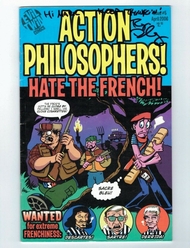 Action Philosophers #5 VG signed by Ryan Dunlavey Evil Twin hate the french 