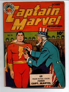 Captain Marvel Adventures #28 - Uncle Sam - vs Nazis/Hitler -Fawcett-1943- GD/VG 