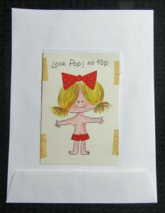 LOOK POP! Birthday Cute Cartoon Girl with Red Bow 5x7 Greeting Card Art #B8808