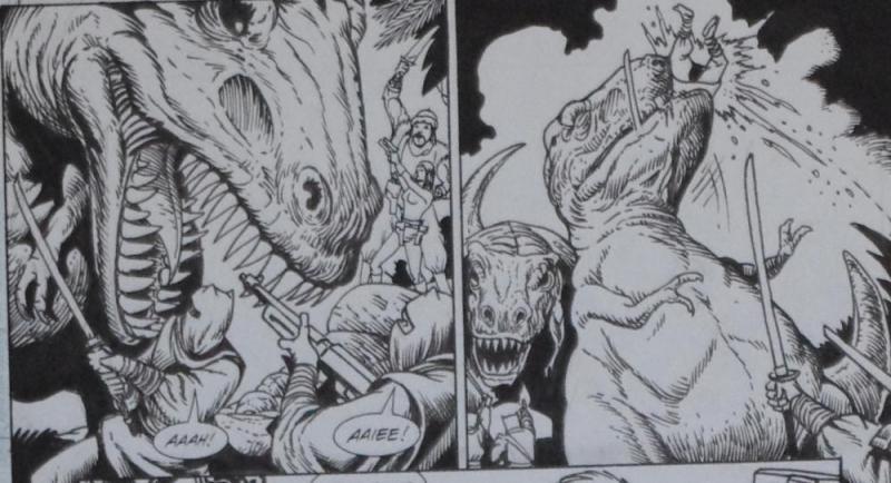 TIMOTHY TRUMAN original art, GUNS of the DRAGON #3,pg #5, T-rex, Dinosaurs, 1998