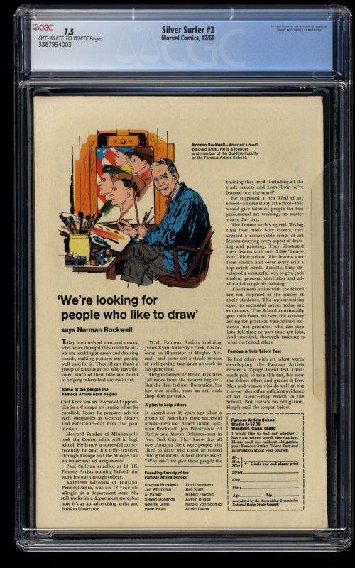 Silver Surfer #3 CGC VF- 7.5 Off White to White 1st Mephisto!