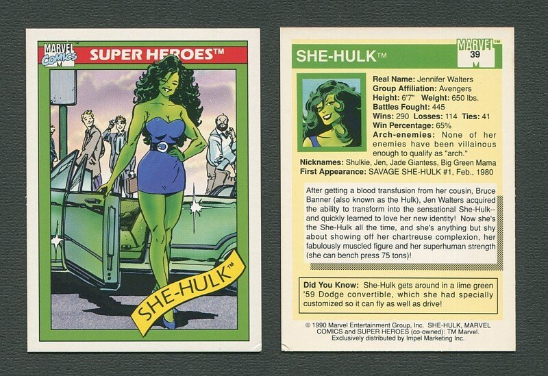 1990 Marvel Comics Card  #39 (She Hulk) / NM+